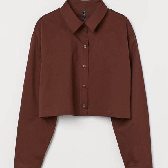 Cropped Brown Button Down Shirt - Picture 1 of 2
